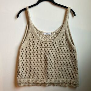 MNG Women’s Crochet Tank Top | Tan | Medium